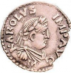 Старинная монета с изображением Карла Великого